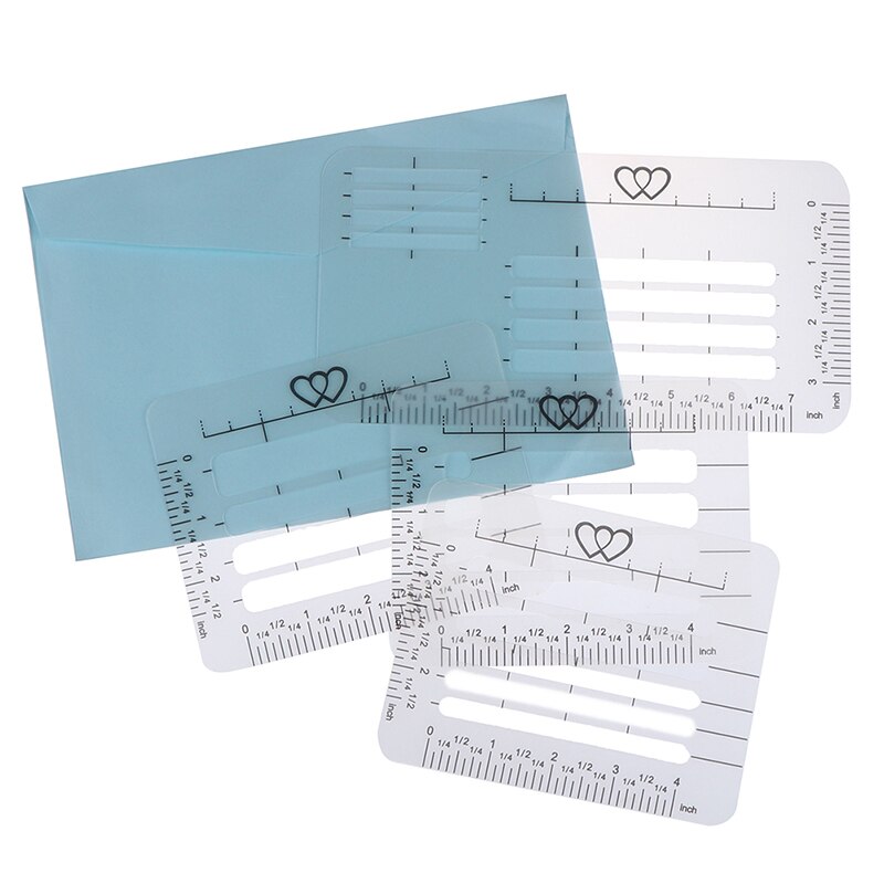 4PCS/Set Templates Ruler Craft Addressing Guide Notebook Letter Envelope Stencil Set
