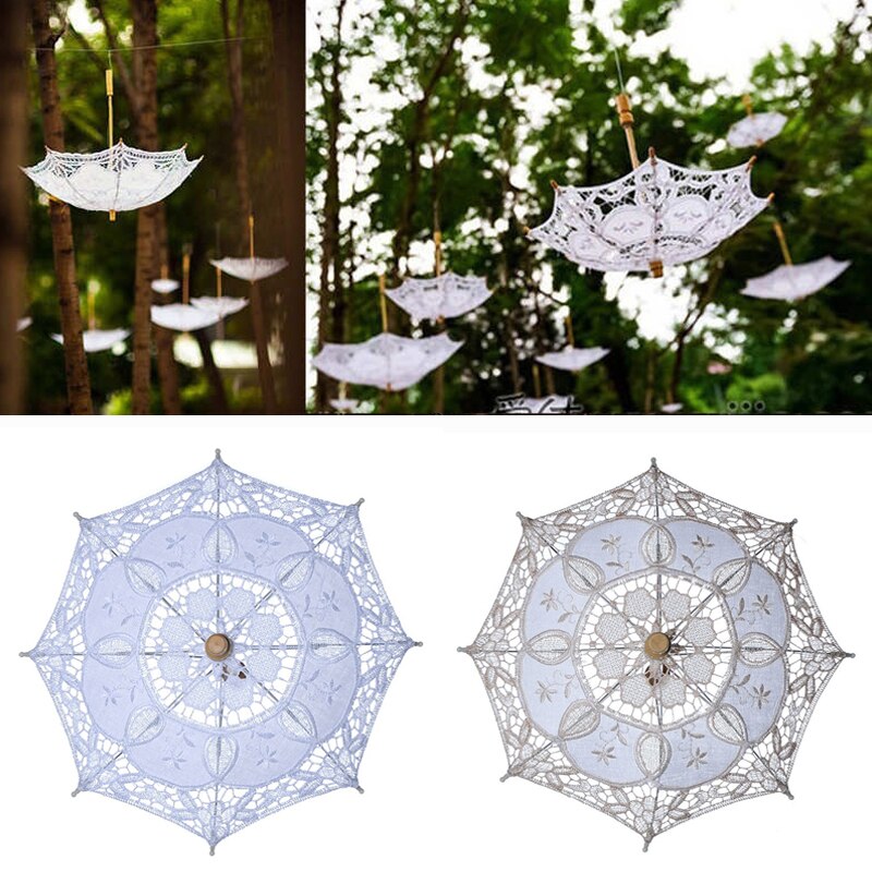 Braut Hochzeit Spitze Regenschirm Reinem Weiß Bestickt Europäischen Stil Holz Griff Hochzeit Requisiten Hochzeit Dekoration Regenschirm