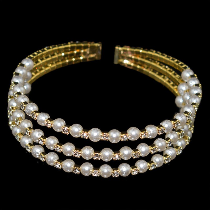 Crystal Parel Opening Armbanden Armbanden Voor Vrouwen Gold Verzilverd Stretching Armbanden Pulseras Mujer Sieraden: 12-Gold-3Row