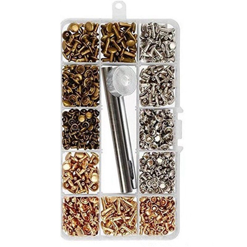 -100 Sets Leather Rivets, Double Cap Rivet Sizes Metal Studs with Fixing Tools for DIY Leather Craft/Clothes/Shoes/Bags/Belts