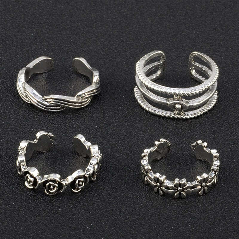 12 Stuks Ringen Dame Unieke Verstelbare Opening Vinger Ring Retro Gesneden Teen Ring Voet Strand Voet Sieraden