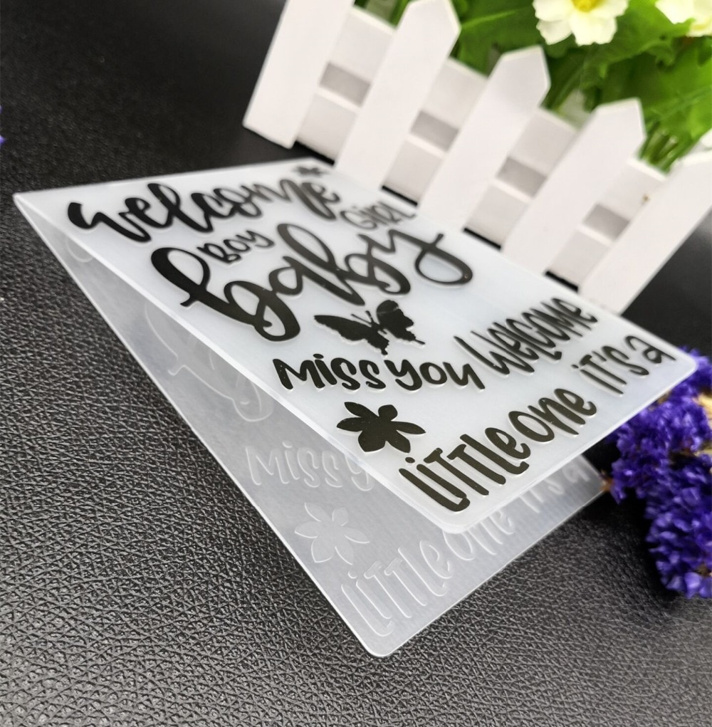 Carpeta de grabado de plástico con palabras comunes, manualidades de papel para manualidades de bebé, álbum de recortes, tarjeta de , embalaje, decoración