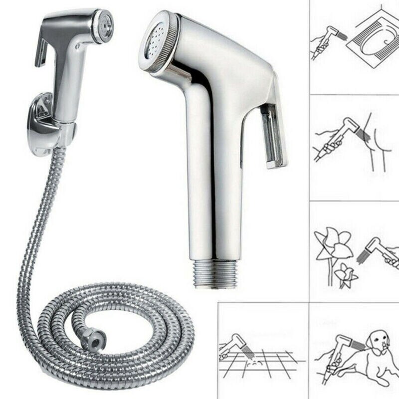 Tuyau pomme de douche support Bidet Shattaf ensemble acier inoxydable argent 3 en 1