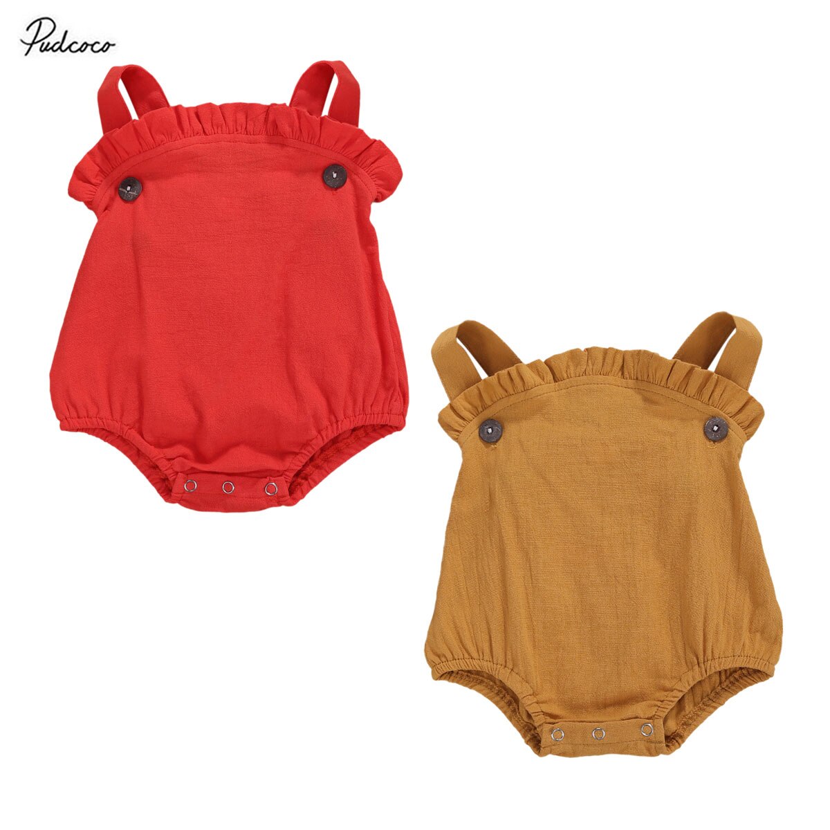 0-12M Neugeborene Baby Mädchen Jungen SchöNe Strampler Rüschen Ärmel Einfarbig rückenfrei Gesamt Baumwolle Kleidung 2 farben Outfit