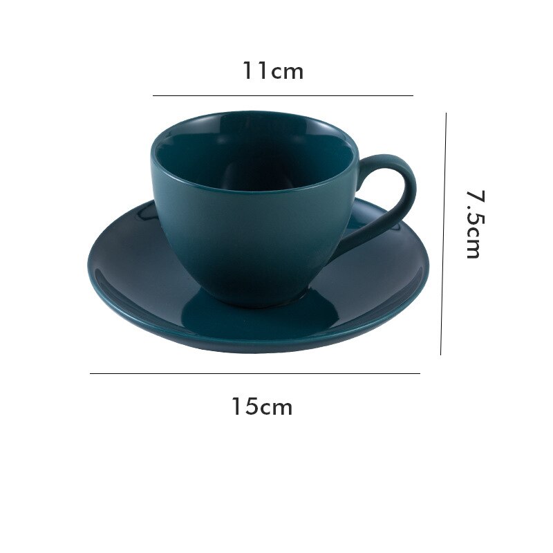Large Capacity Ceramic Coffee Cup and Saucer Set Tableware Breakfast Milk Afternoon Tea Cappuccino Latte Mug for Dad Mom: Dark green