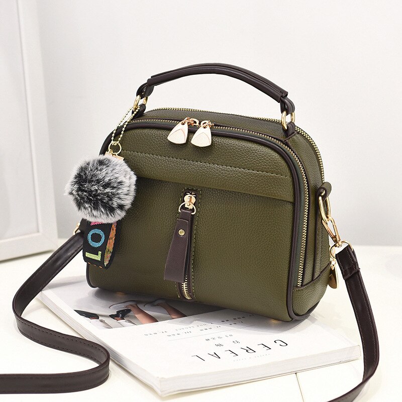 Crossbody taske til kvinder håndtaske pu læder fuldmåne slik farve cutefur bold skalform taske kvinder skuldertasker  kl753: Militærgrøn