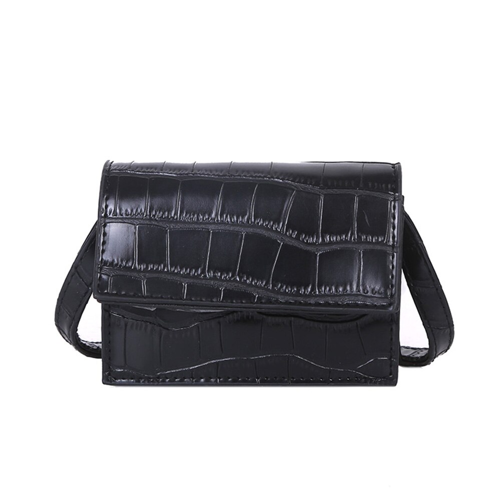 Retro kvinder messenger tasker kvinder lille solid pu sten læder kvinde crossbody taske kvinde messenger mulepose til: Sort