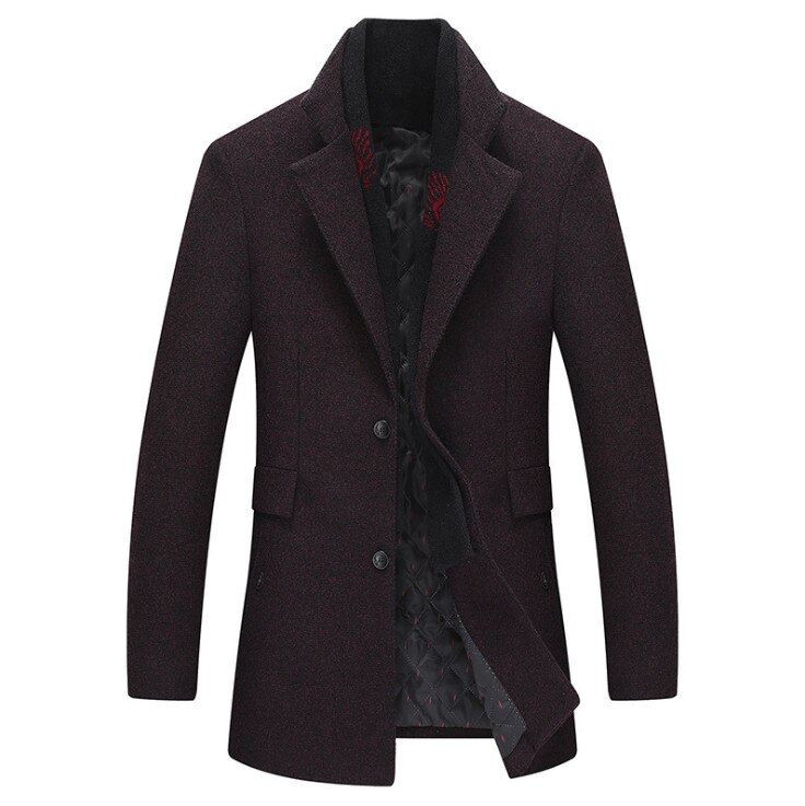 Winter Jas Slim Fit Jassen Heren Pure Kleur Casual Warm Bovenkleding Jas en jas Mannen Pea Coat: wine red / M