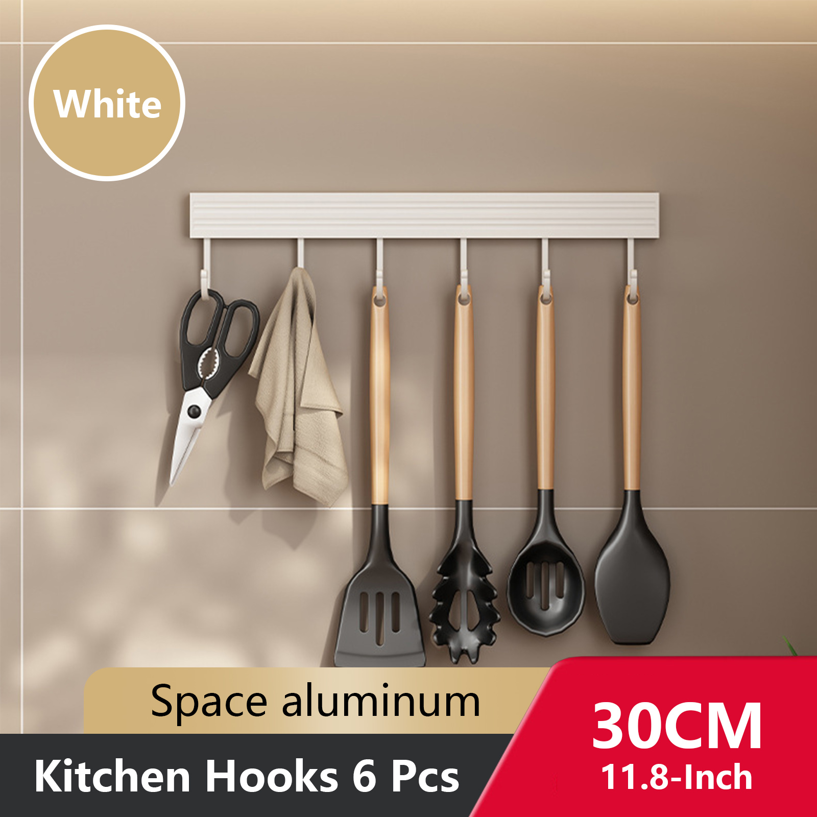 Wall Mounted Kitchen Hook Rack No-Punching Wall Hangers Rail Kitchen Utensils Rack Spoon Shovel Chopping Board Storage Rack: Green Bronze