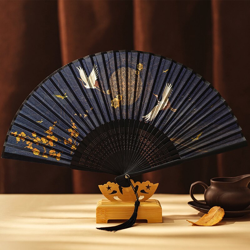 Éventail pliant de danse de Style chinois et japonais, petit Costume rétro classique, tissu à pampilles: a