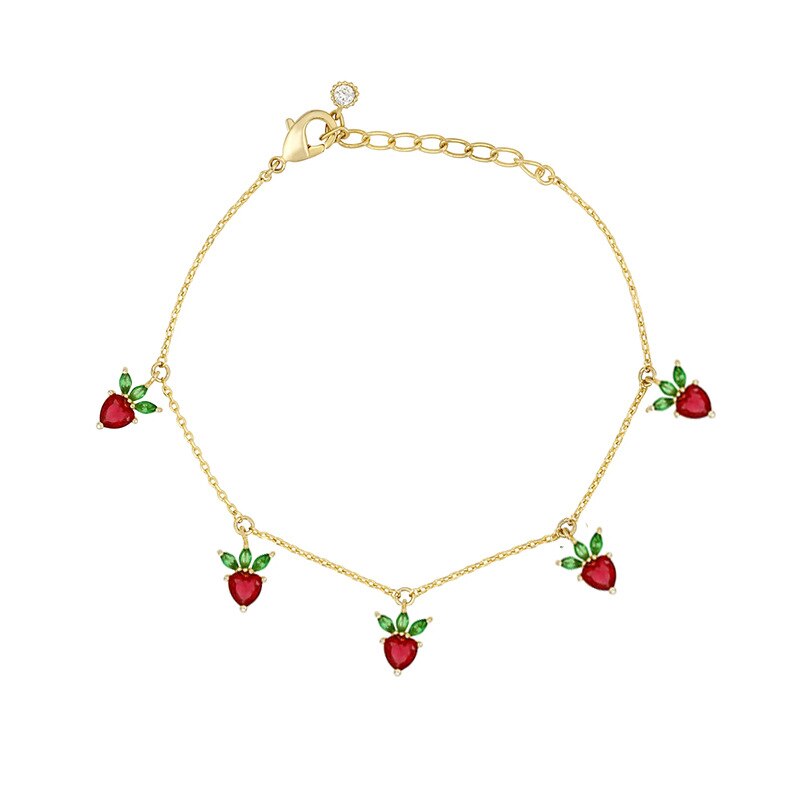 Nuevos accesorios brillantes para pulseras de frutas de cristal para mujer, pulseras y anillos de cereza: bracelet10