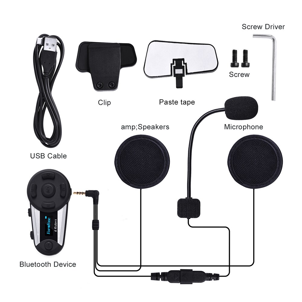 Lcd V6 Intercom Moto Rcycle Helm Intercom Moto Bluetooth Helm Headset 6 Riders 1200M Intercomunicador Fm