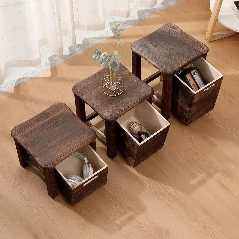 Massief houten hal Entree Verandering Schoenen Bank Bank Nachtkastje Lage tafel Ottomaanse kast Scandinavische opbergruimte Vierkante kruk met lade