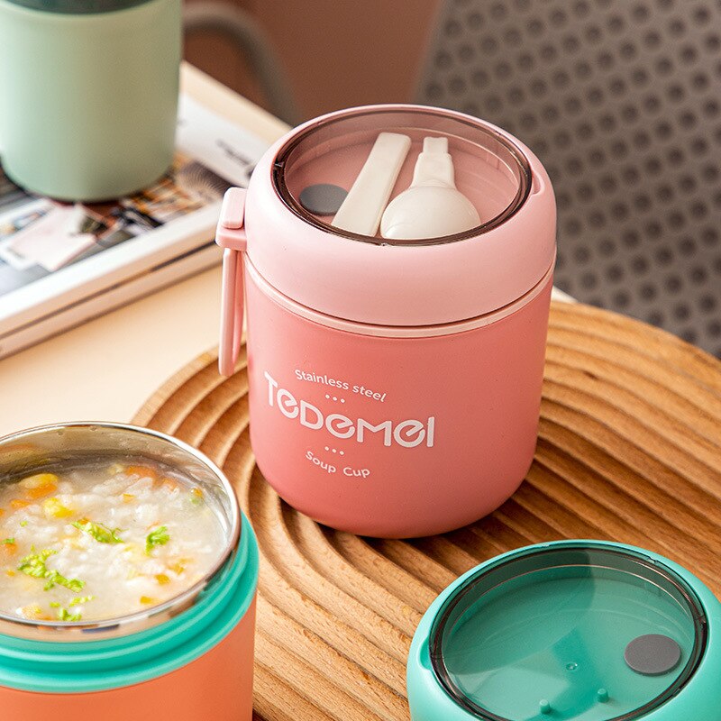 Mini Thermische Lunchbox Voedsel Container Met Lepel Roestvrij Staal Vacuüm Kopje Soep Cup Geïsoleerde Lunchbox Taza Desayuno Portatil