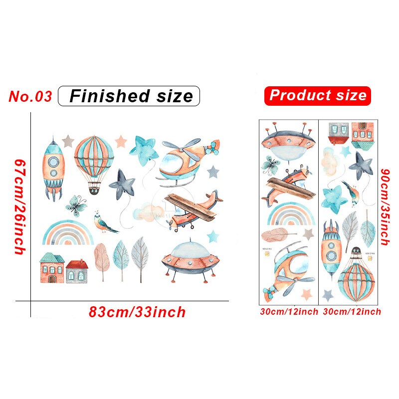 10 styles Cartoon Airplane Wall Stickers for Children Bedroom Kids room Wall Decor Nursery Wall Decoration PVC Sticker: No.03