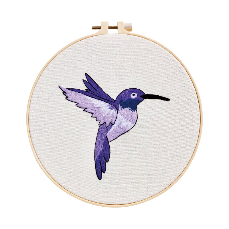 Blue Sparrow Embroidery Kit DIY Needlework Hummingbird Pattern Needlecraft for Beginner Cross Stitch(With Hoop): F