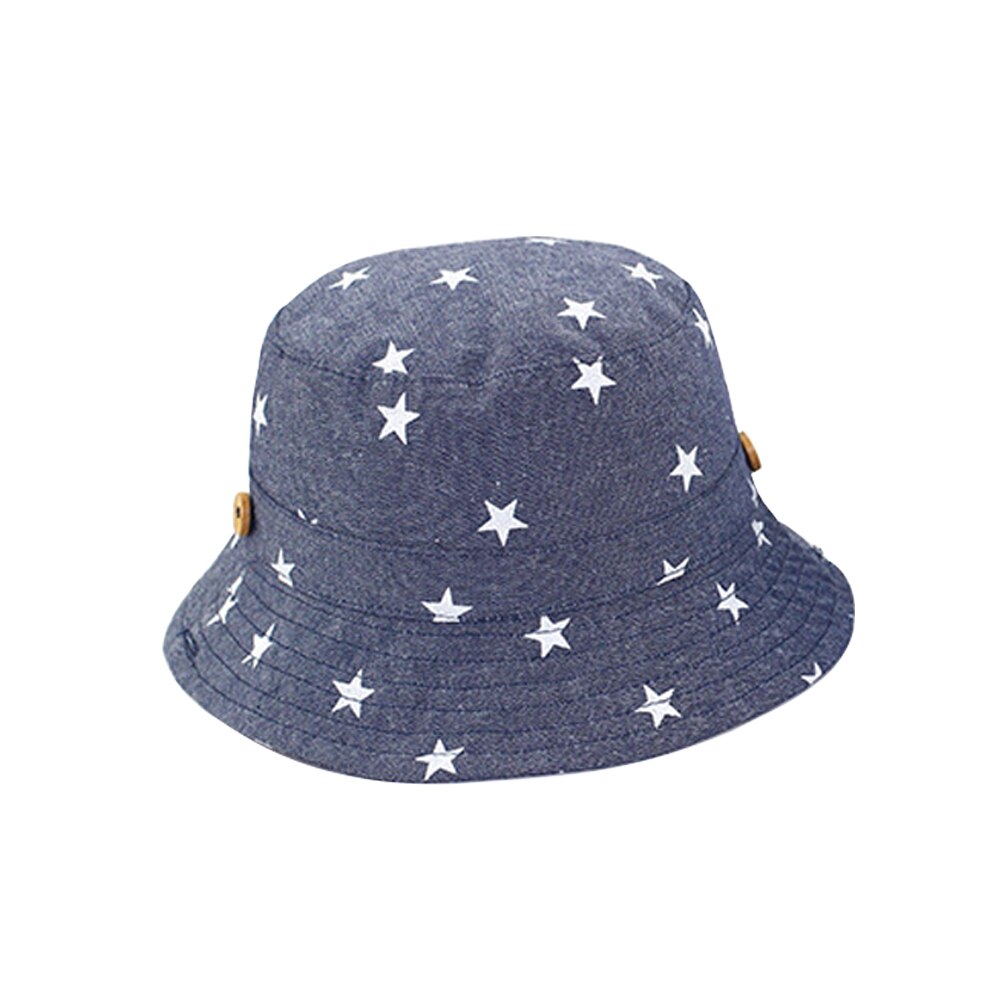 Zomer Jongens Meisjes Baby Baby Zon Bescherming Ster Gedrukt Trekkoord Zachte Emmer Casual Mode All-Match Kids Hat Cap: Dark Blue / L