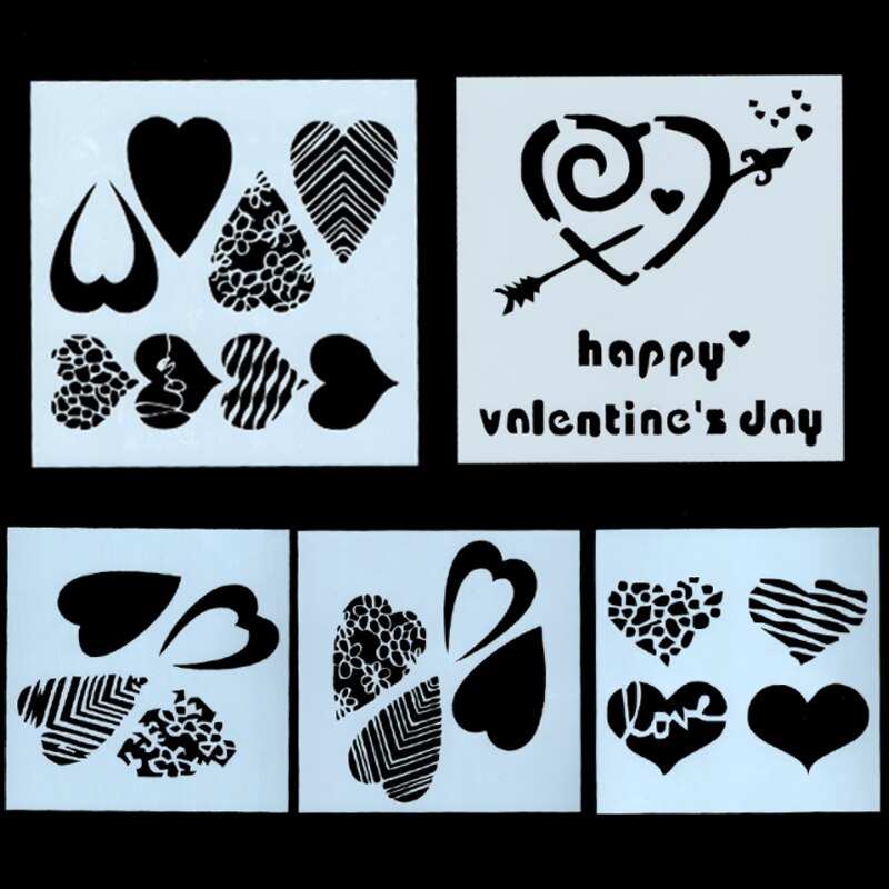 5pc Heart Pattern Stencil DIY Walls Layering Painting Template Decor Scrapbooking Embossing Album Office School Supplies 13cm