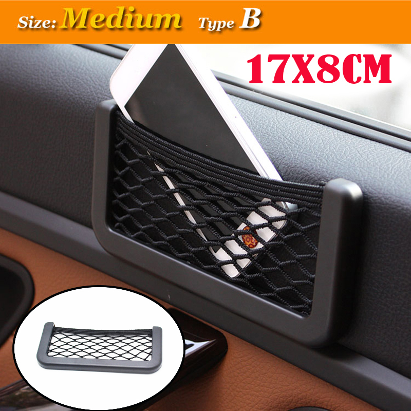 Small Medium Large Stick Glove Network Car Auto String Mesh Bag Storage Pouch For Mobile Phone Holder Cell Mount Air Vent Cradle: Type B