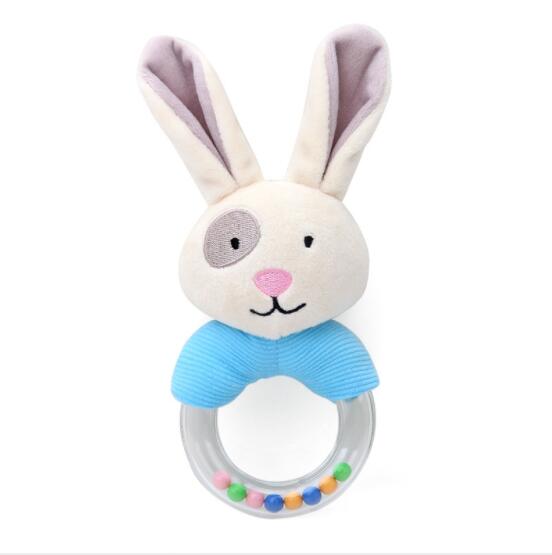 Babyspeelgoed met handvat, bel, babyspeelgoed van 0-12 maanden, cartoon pasgeboren, pluche rammelaar, bel, handspeelgoed, zachte babymobiel, babybel: Blauw konijn