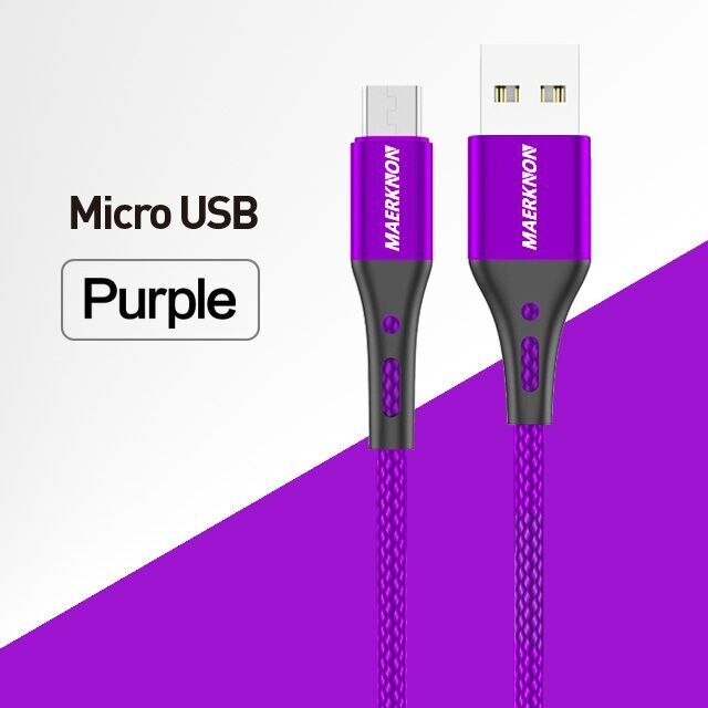 Maerknon – câble Micro USB 3A, Charge rapide, pour téléphone Android, Samsung, Xiaomi Redmi Note 10 Pro: Purple / 0.5m