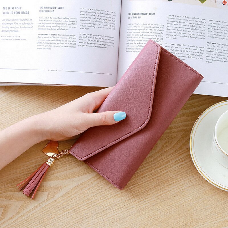 Raccoglitore lungo delle Donne di Cuoio Della Borsa e Del Raccoglitore Della Signora di Disegno Del Partito di Frizione Titolare della Carta Femminile Carteras Bolsos De Mujer 2020: dark pink 3
