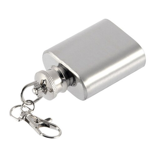 1 oz Mini Pocket Stainless Steel Hip Flask Alcohol Flagon with Keychain Silver Tone Key Chain Flask for Men's