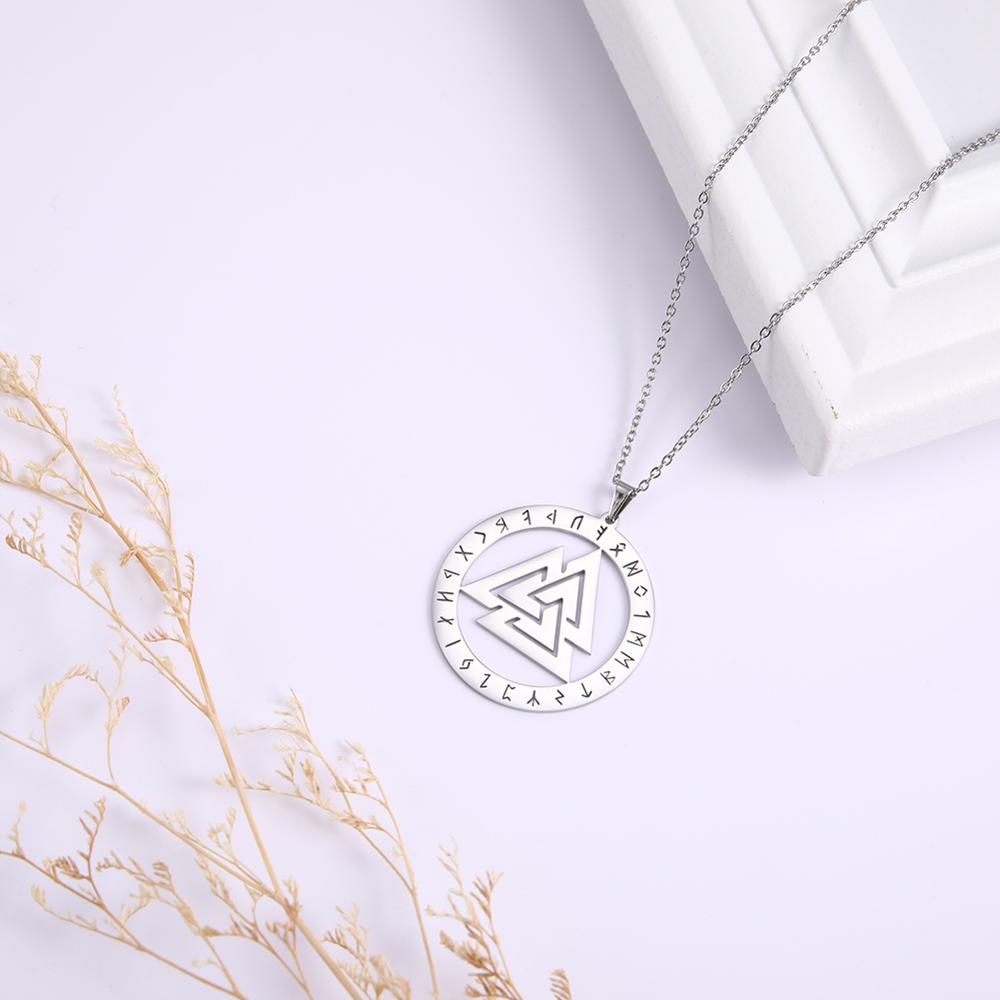 Skyrim Triskelion Nordic Runes Valknut Pendant Necklace Women Men Talisman Amulet Viking Stainless Steel Chain Necklaces Jewelry