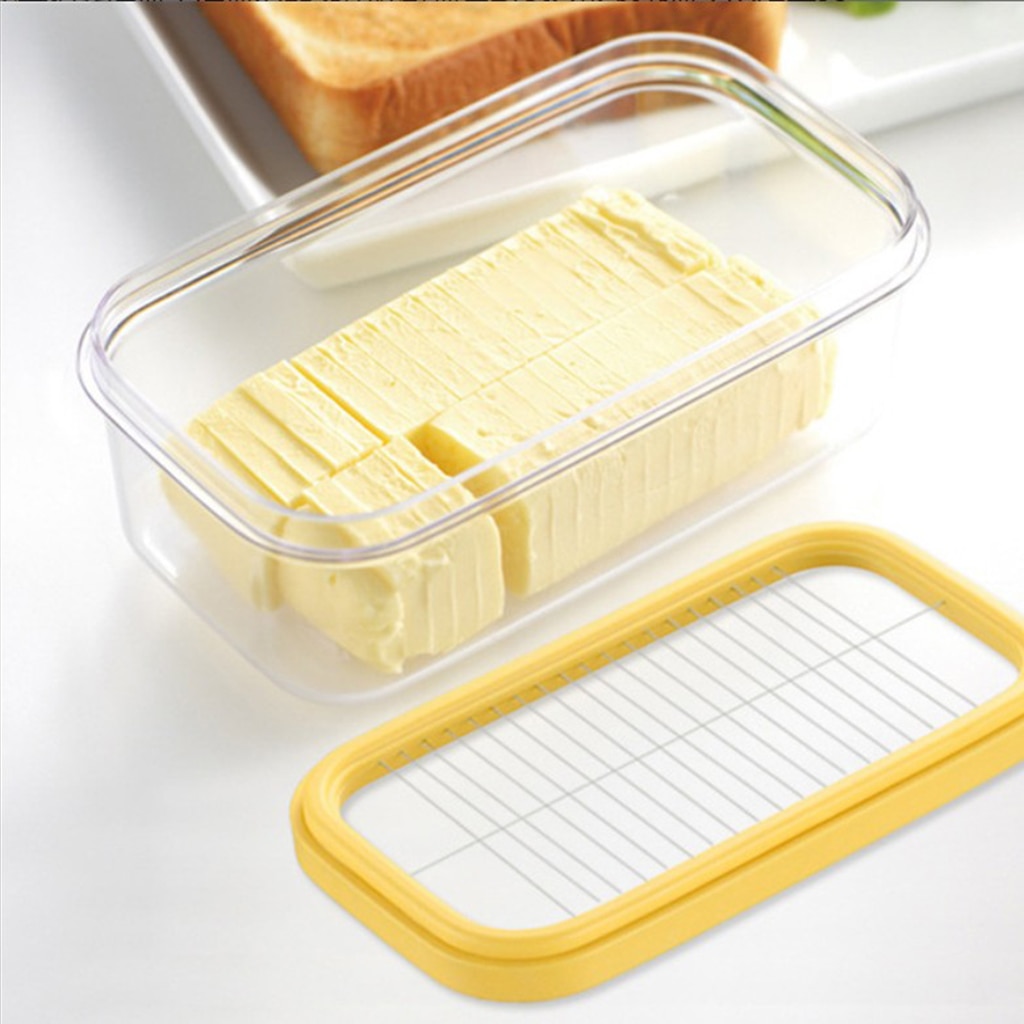 Smörfat i plast med lock , 2 in 1 smörbehållare smörform med skivare