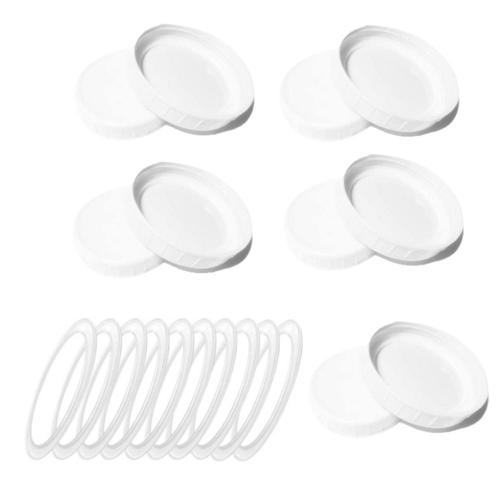 Tapa de tarro de plástico de 10 Uds con anillo de sellado de silicona y tapa de botella de almacenamiento de Color tapa de botella con boca Regular herramienta de cocina: 86mm white