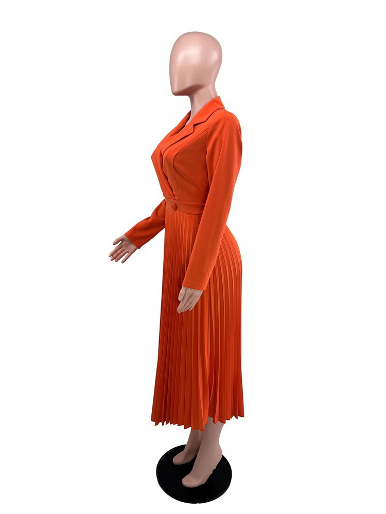 Vestidos plisados elegantes para mujer, vestido de oficina con cuello con muescas, botones de manga larga, corte imperio, informal, novedad de otoño