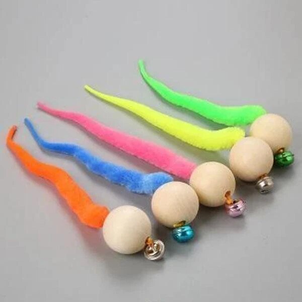 Wiggly, bolas, Cascabel para gatos, juguete para masticar, Bola de madera, Wiggly Tail, campana con sonido de gatito, morder, juguetes para gatos