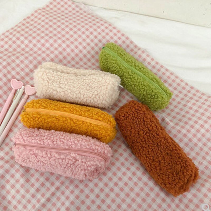 1PC Kawaii Soft Fluffy Pencil Bag Plush Pencil Case with Lovely Soft Colors Cute Stationery School Supplies Stationery