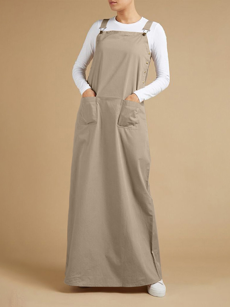 ZANZEA – Robe d'été élégante pour femmes, salopette à bretelles solides, col carré, boucle, 2023: S / Beige