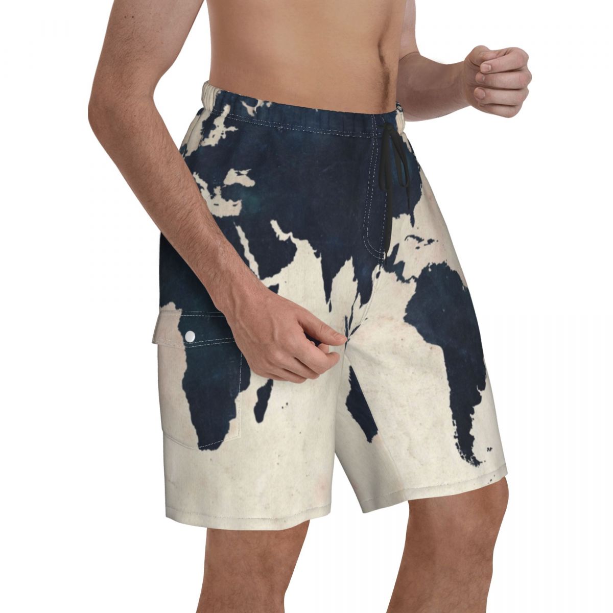Short de bain avec imprimé de la carte du monde pour hommes, culotte de planche, pantalon court, taille élastique, maillot de bain confortable, grande taille, offre spéciale