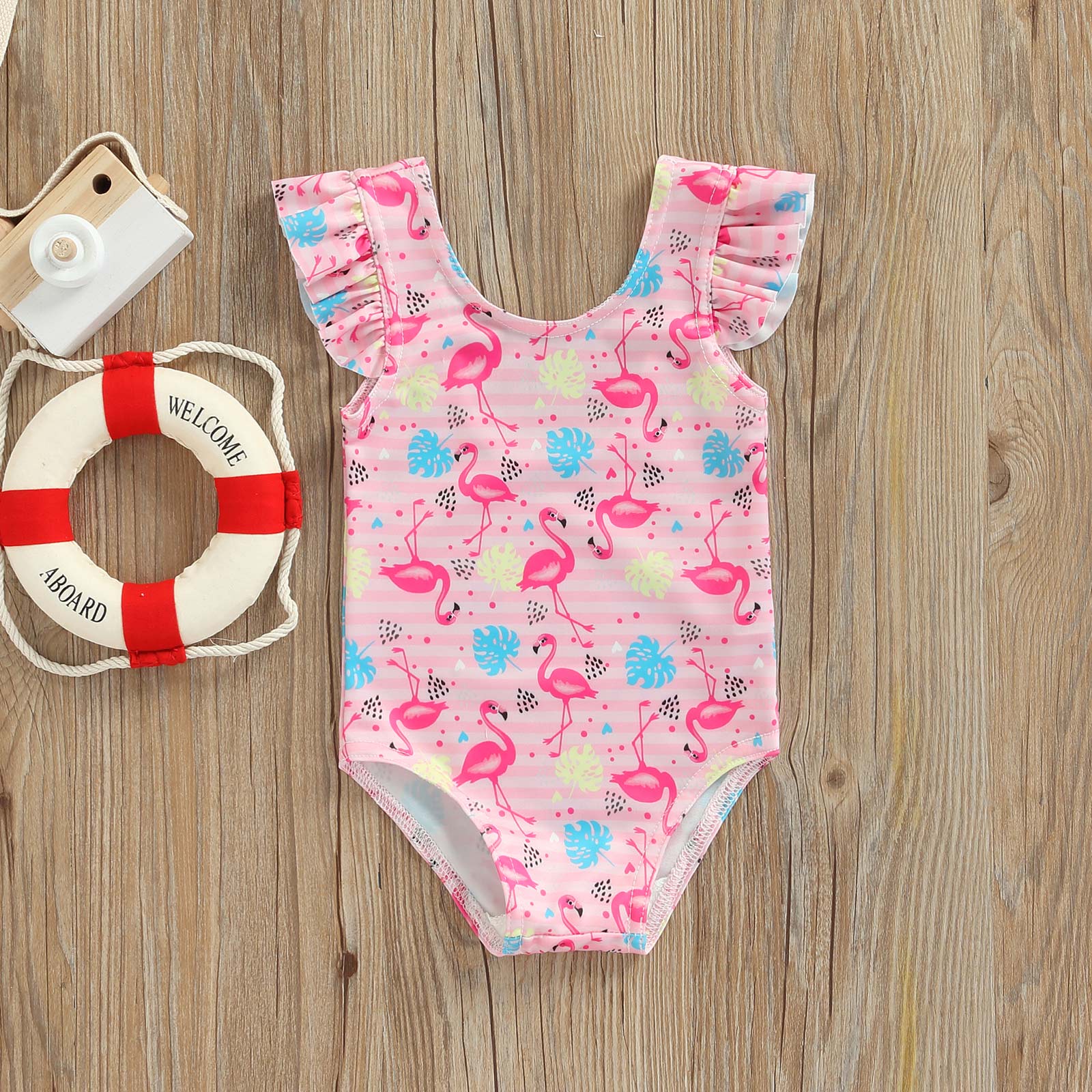 Bañador de flamenco a rayas para niños pequeños, ropa de playa, trajes de baño, D01