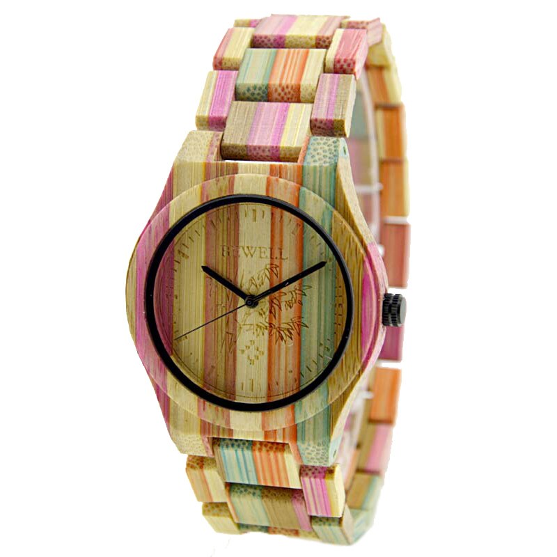BEWELL Top femmes montres à la main naturel coloré bambou en bois homme montre analogique Quartz montre-bracelet 105DG: 105DY