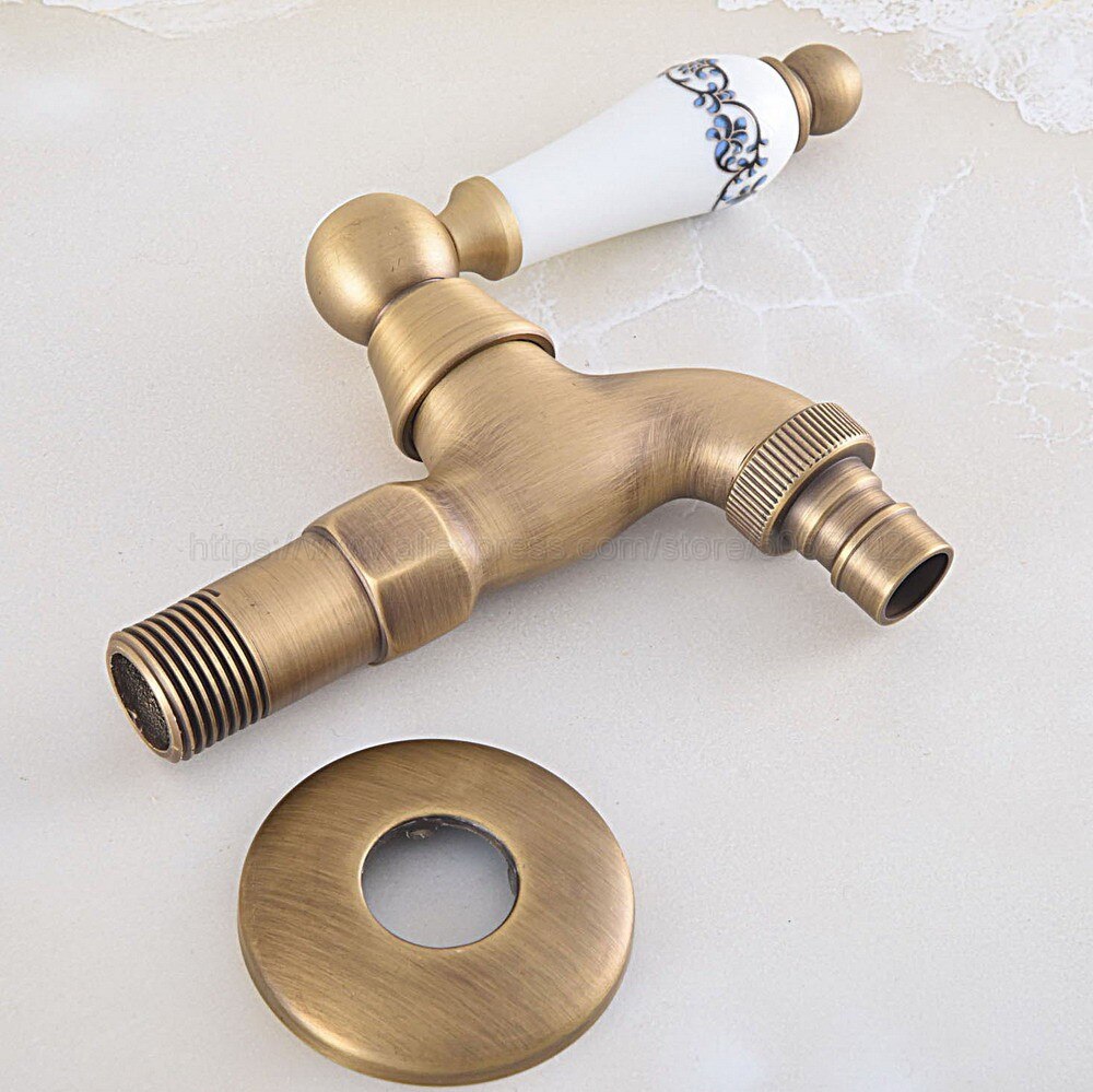 Antique Brass Wall Mount Washing Machine Taps Bathroom Corner Mop Pool Small Tap Outdoor Garden Cold Water Faucet zav320