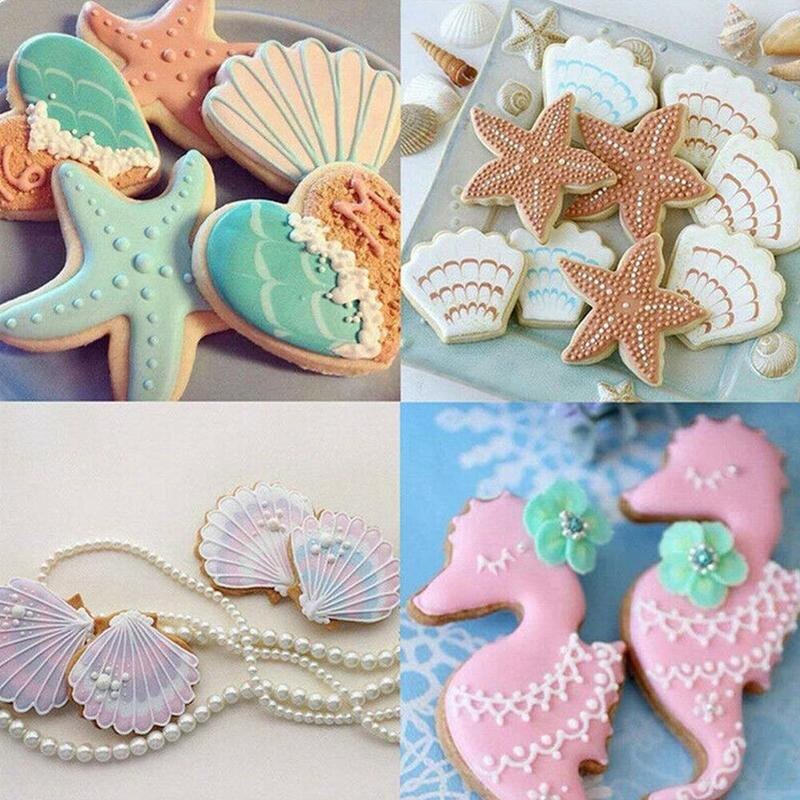 Stainless Steel Cookie Cutter Biscuits Shell Starfish Hippocampus Cookie Stamps Bakeware Biscuit Mold Mermaid Party Baking Tool