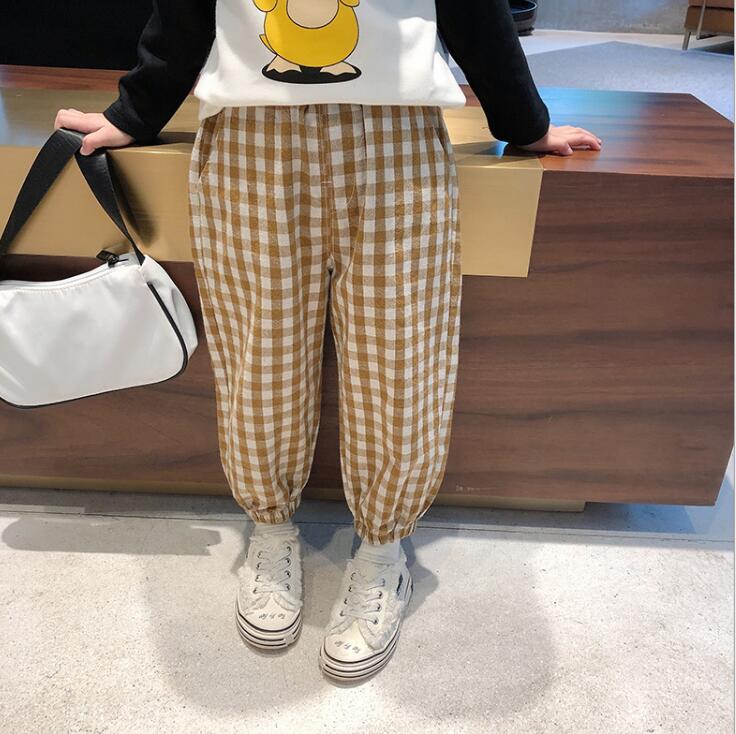 Pantalones a cuadros para niños y niñas de estilo coreano , pantalones de Otoño de algodón a la para niños, 2-7t YQ611: Marrón