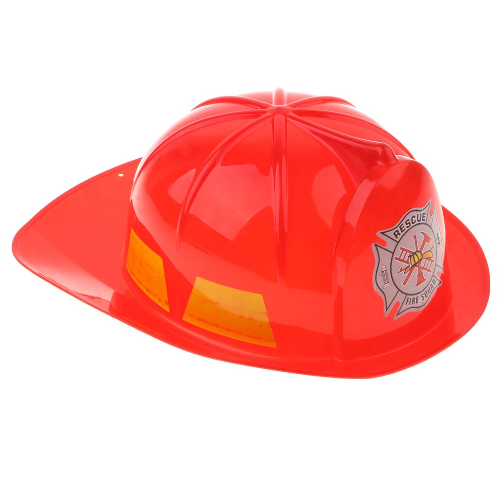 Kids Fireman Chief Safety Helmet Firefighter Hat Role Play Toy Fancy Dress Accessories – Red