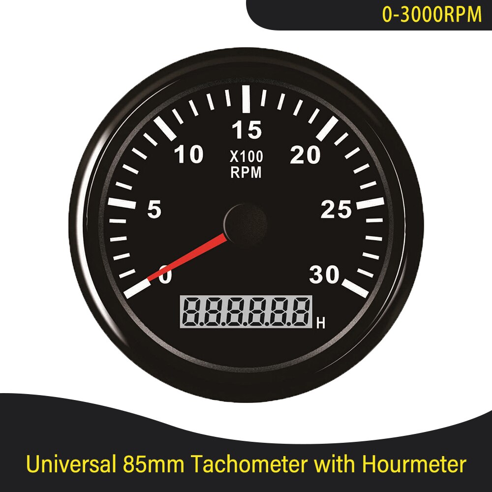 85mm Diesel Engine Tachometer with Digital Hourmeter 3K 4K 6K 7K 8K RPM for Marine Car Truck 9-32V with Red Backlight 12V 24V