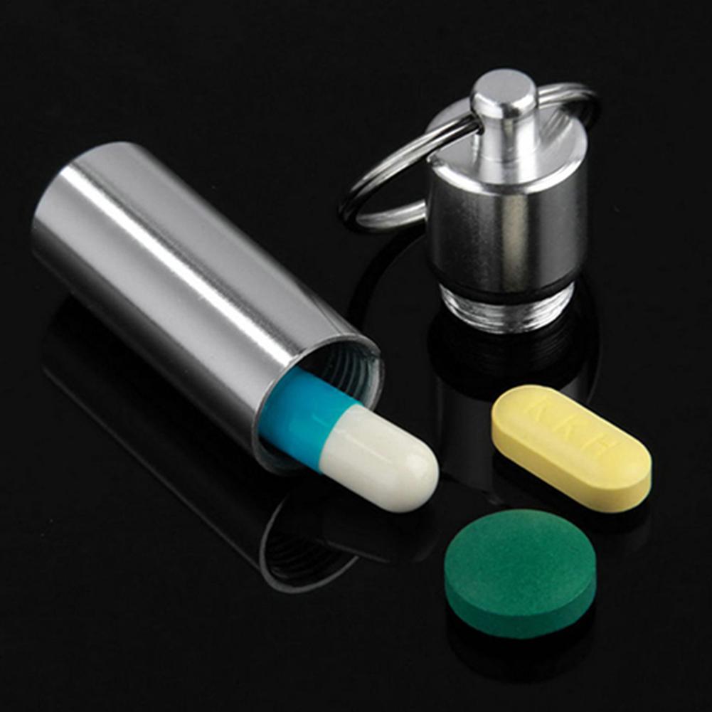 Mini Waterdichte Aluminium Geneeskunde Pil Fles Box Case Holder Container Sleutelhanger Tablet Drug Houder Dispenser