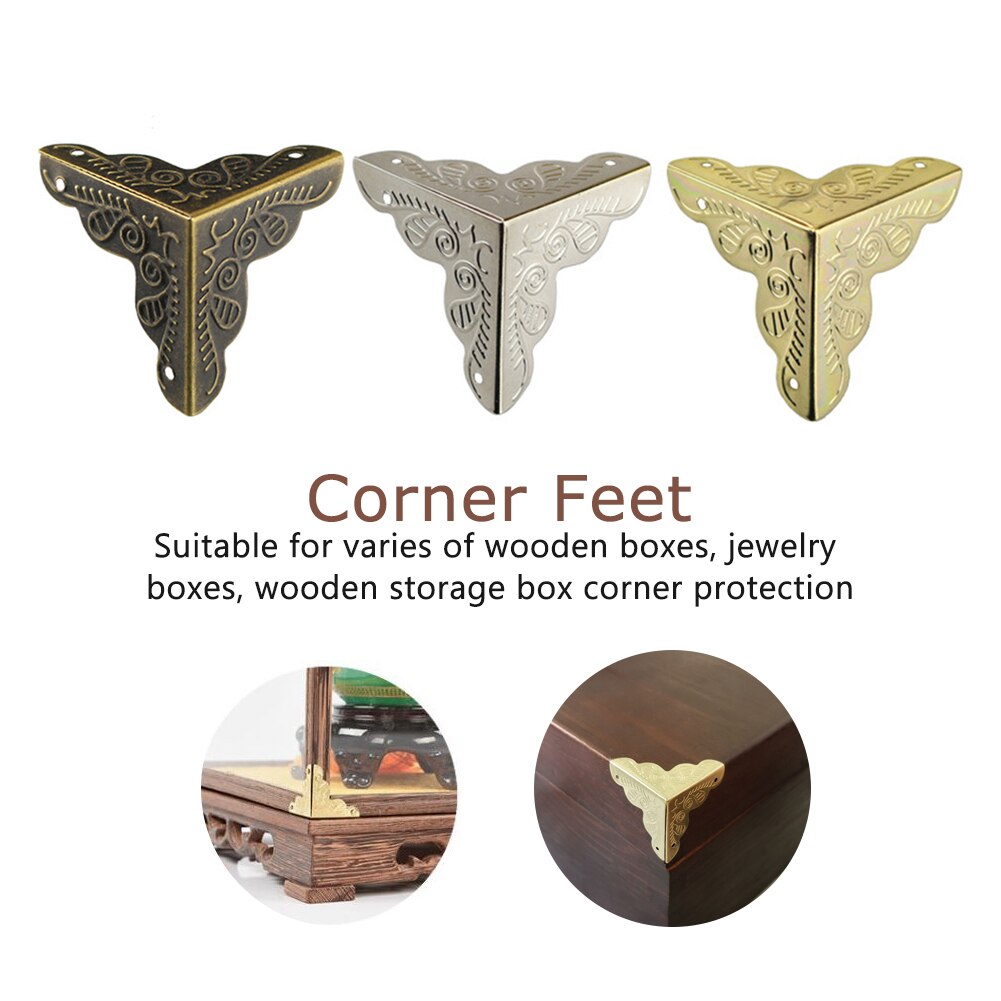 8pcs/pack Antique Style Jewelry Box Hardware Corner Feet Protect Angle Carved Decorative Wooden Case Edge With Nails Furniture
