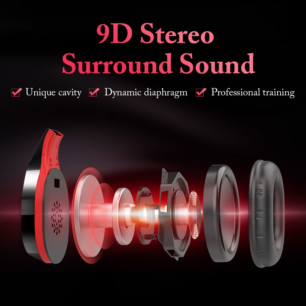 9D Stereo Bluetooth 5.0 Wireless Headset Head-mounted HiFi Noise Canceling Gaming Headphone With Microphone Support TF Card