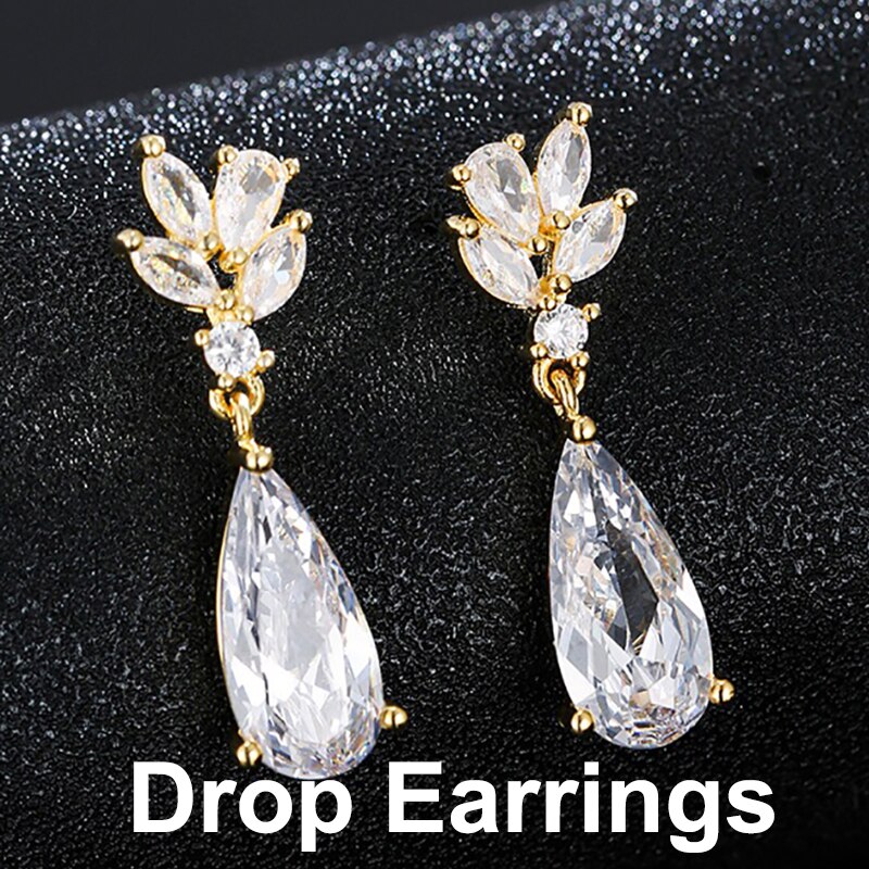 Leaf Zircon Clips Earrings for Women Silver Color Water Clip Earings Long Crystal Wedding Ear Cuff Jewelry: DropEars Gold E1094