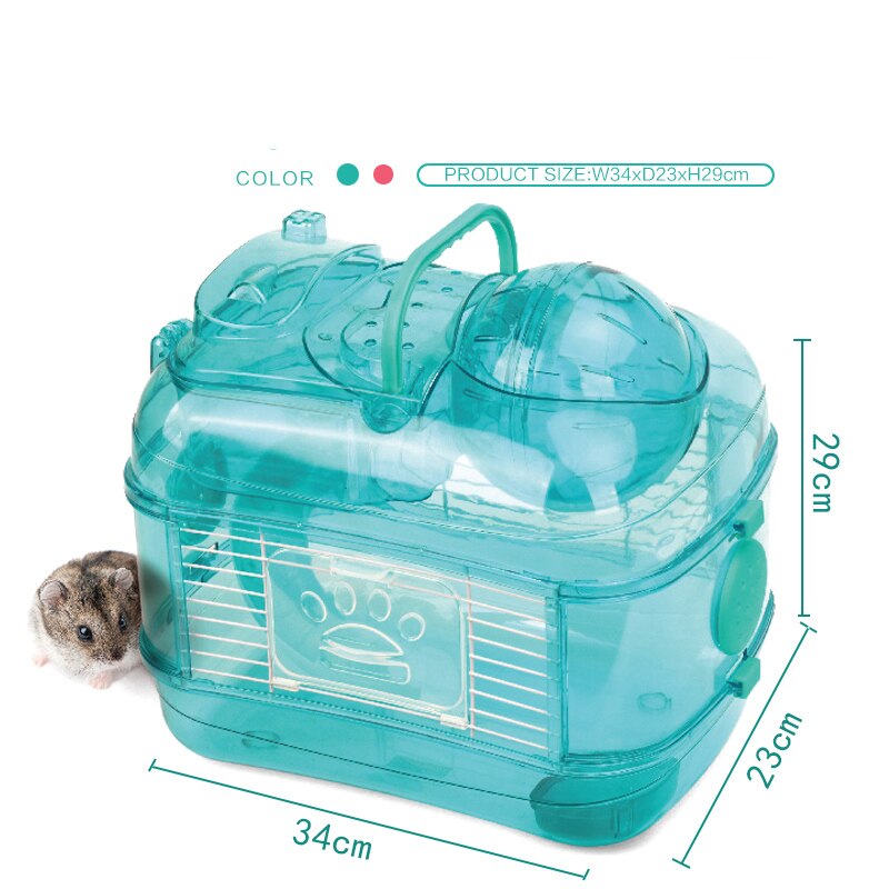dessin animé acrylique Hamster maison Double cristal sport cobaye grande Villa écureuil Cage rose bleu petit nid pour animaux de compagnie