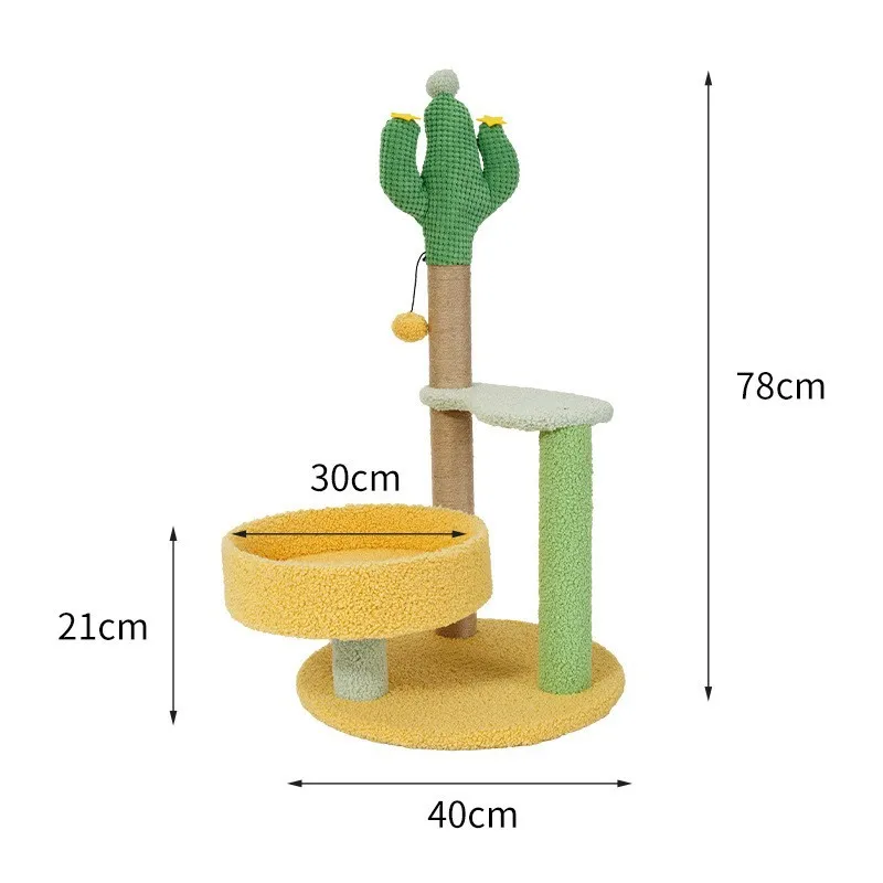 Cactus Cat Climbing Frame Sisal Pole Grinding Claw Artifact Cat Nest and Jumping Platform Toy Winter Cat Scratching Board: black