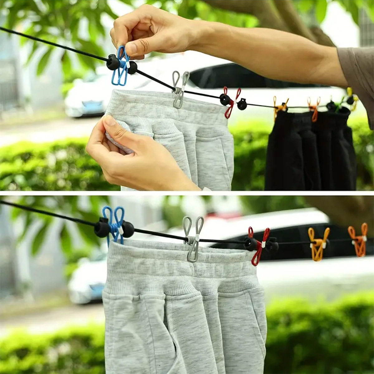 1 x Retractable Portable Travel Clothesline, Clothesline with 12 Clothespins, Indoor Clothesline, Outdoor Camping Accessories