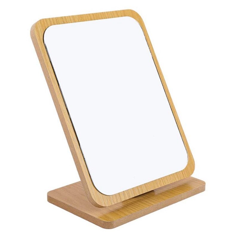 Vanity Mirror Wooden Rustic Surface Countertop Desktop Stand Travel Mirror Foldable Dressing Table Bedroom Adjustable: wood color 6091